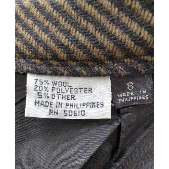 VTG Kasper Anne Klein Wool Blend Black & Brown Striped Tweed Skirt Women Size 8 - Picture 3 of 6